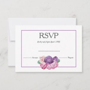 Ultra violet and pink Roses floral Wedding RSVP Card