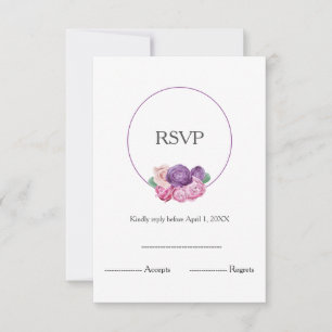 Ultra violet and pink Roses floral Wedding RSVP Card