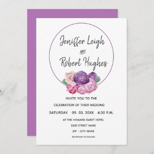 Ultra violet and pink Roses wedding Invitation