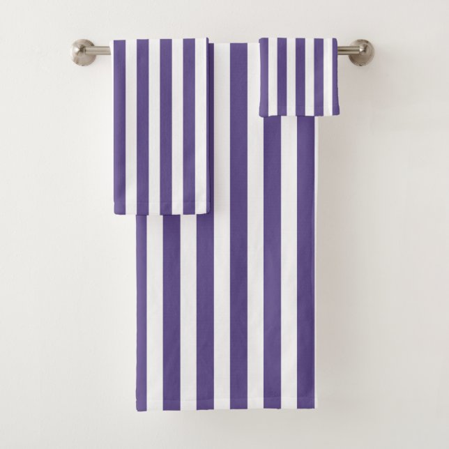 Ultra violet and white candy stripes bath towel set (Insitu)