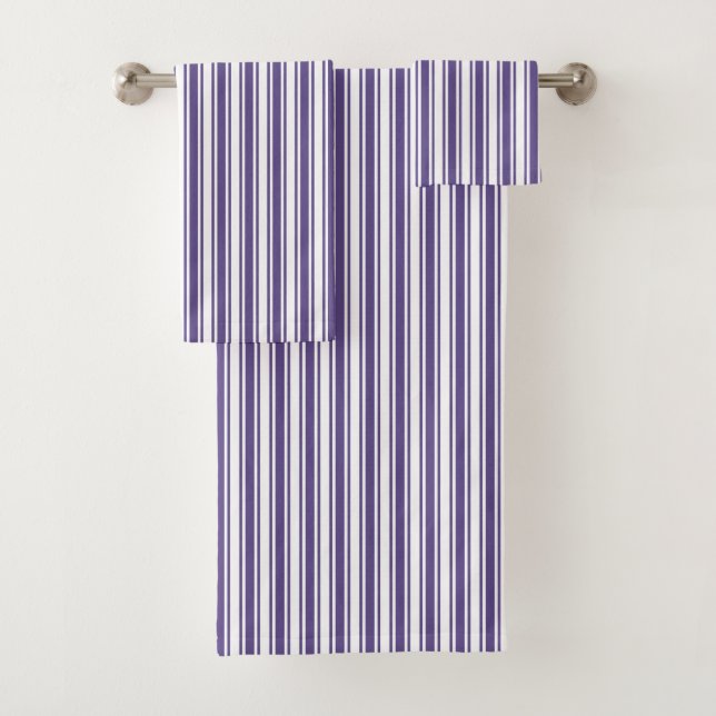 Ultra violet and white candy stripes bath towel set (Insitu)