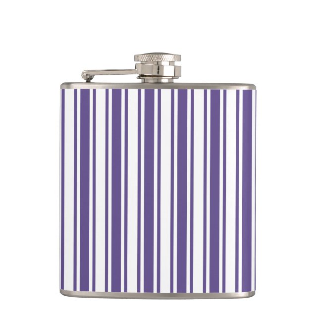 Ultra violet and white candy stripes hip flask (Front)
