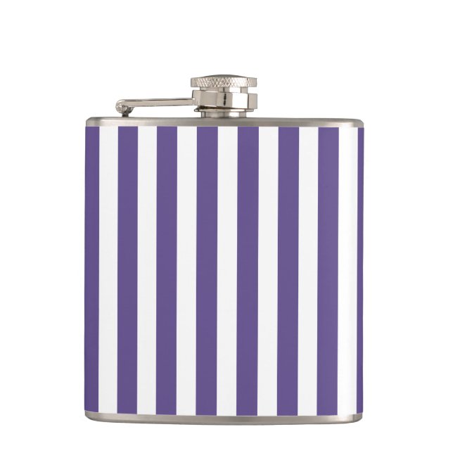 Ultra violet and white candy stripes hip flask (Front)