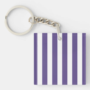 Ultra violet and white candy stripes key ring