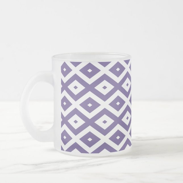 Ultra violet and white diamond pattern frosted glass coffee mug (Left)
