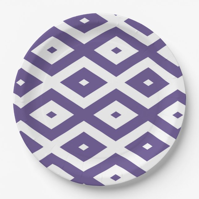 Ultra violet and white diamond pattern paper plate (Front)