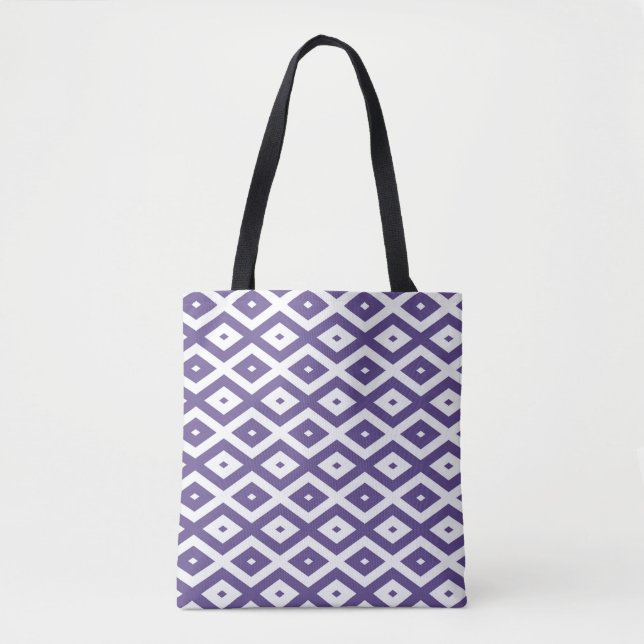 Ultra violet and white diamond pattern tote bag (Front)