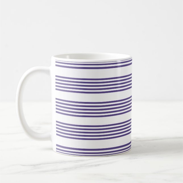 Ultra violet and white five stripe pattern coffee mug (Left)