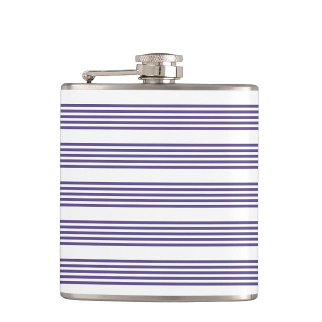 Ultra violet and white five stripe pattern hip flask (Front)