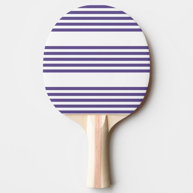 Ultra violet and white five stripe pattern ping pong paddle (Front)