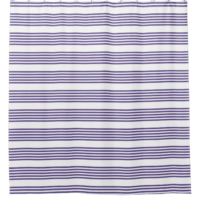 Ultra violet and white five stripe pattern shower curtain (Front)
