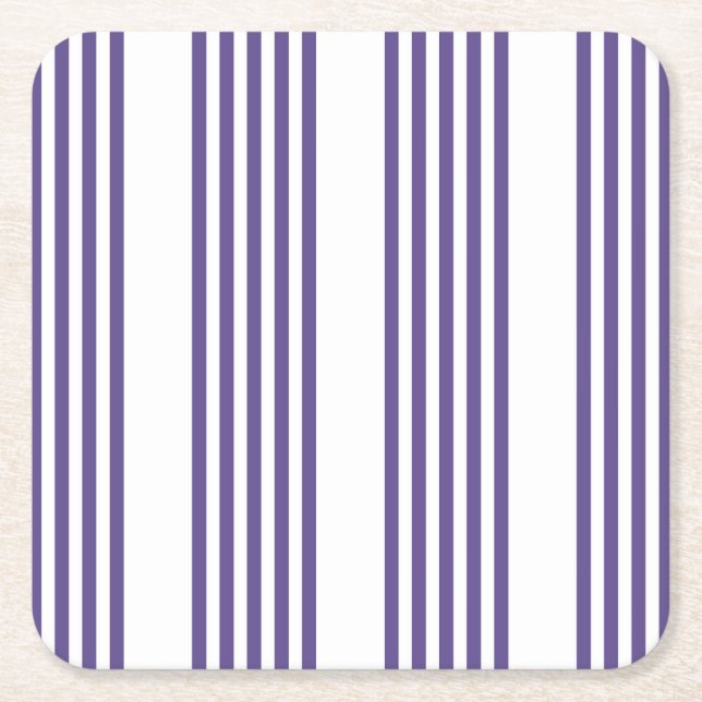 Ultra violet and white five stripe pattern square paper coaster (Front)