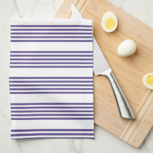 Ultra violet and white five stripe pattern tea towel