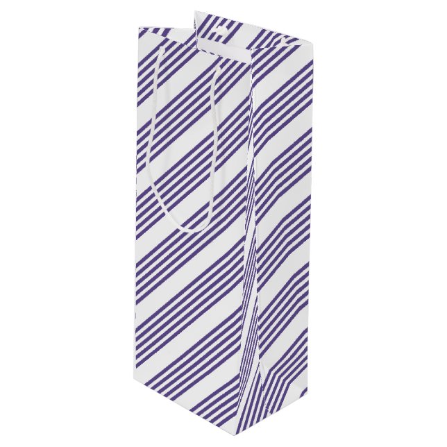 Ultra violet and white five stripe pattern wine gift bag (Front Angled)