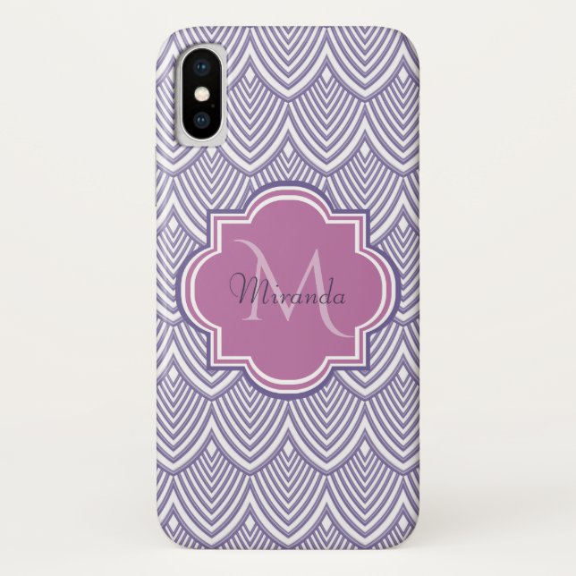Ultra Violet Arched Scallops Orchid Monogram Name Case-Mate iPhone Case (Back)