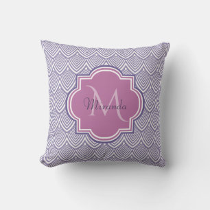 Ultra Violet Arched Scallops Orchid Monogram Name Cushion