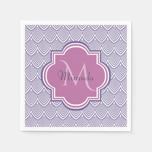 Ultra Violet Arched Scallops Orchid Monogram Name Napkin (Front)