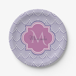 Ultra Violet Arched Scallops Orchid Monogram Name Paper Plate