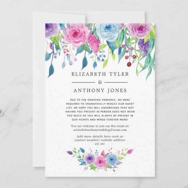Ultra Violet colour combo Floral Reduced Guest Lis Announcement (Front)