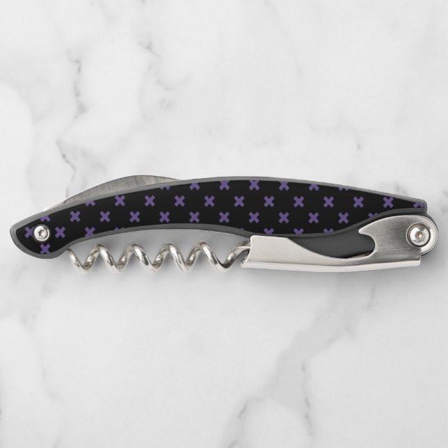 Ultra violet cross stitches on black corkscrew (Back)