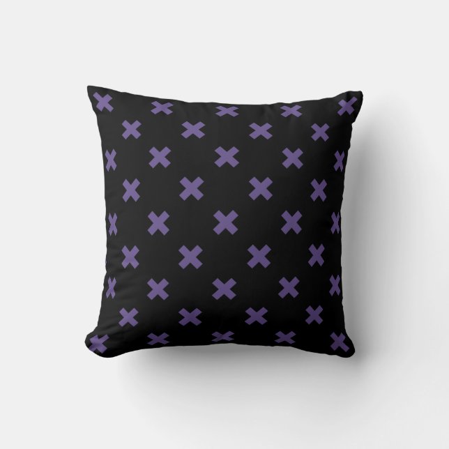 Ultra violet cross stitches on black cushion (Front)