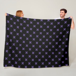 Ultra violet cross stitches on black fleece blanket