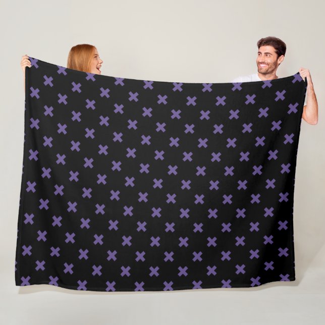 Ultra violet cross stitches on black fleece blanket (In Situ)