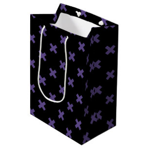 Ultra violet cross stitches on black medium gift bag