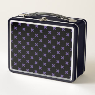Ultra violet cross stitches on black metal lunch box