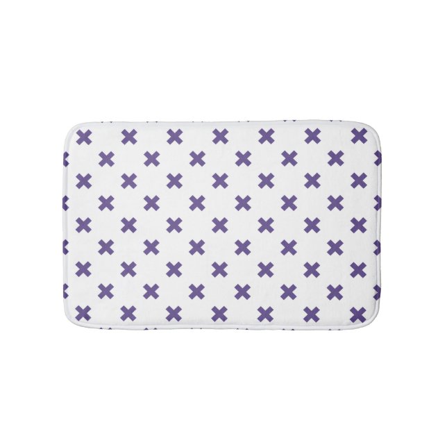 Ultra violet cross stitches on white bath mat (Front)