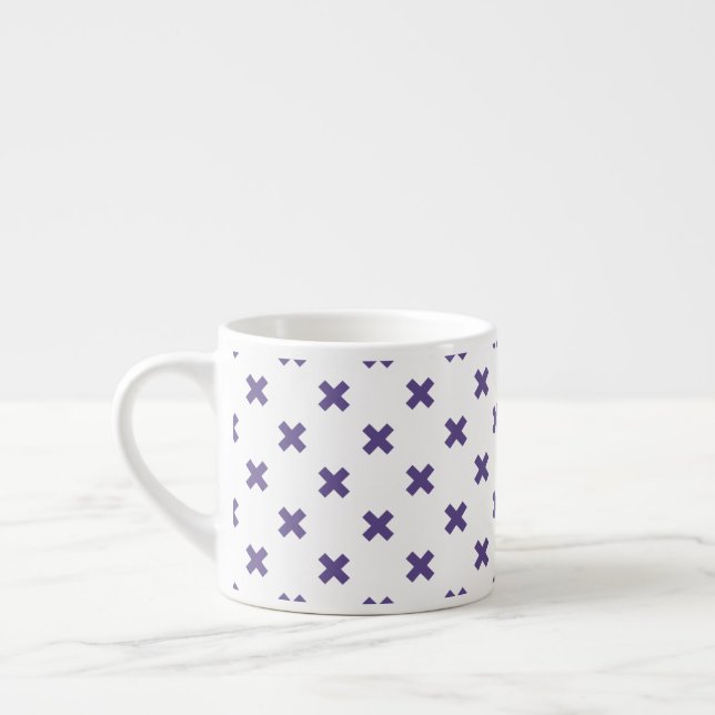 Ultra violet cross stitches on white espresso cup (Left)