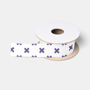 Ultra violet cross stitches on white satin ribbon