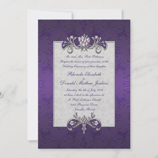 Ultra Violet Damask Wedding Invitation (Front)