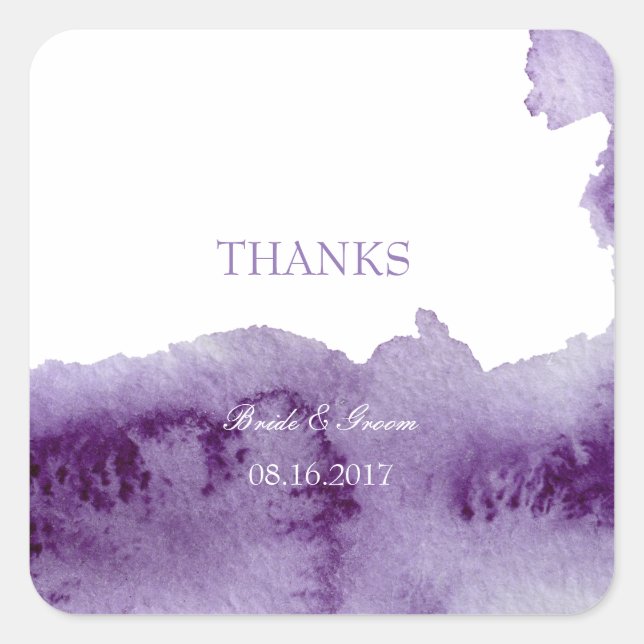 Ultra Violet Elegant Watercolor Wedding Square Sticker (Front)