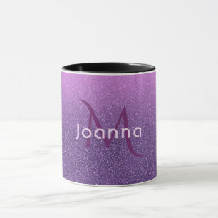 Ultra violet faux glitter and girly pink with name mug