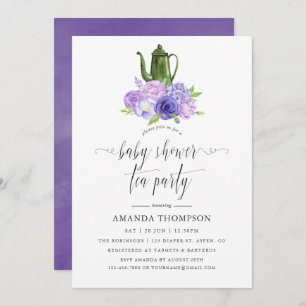 Ultra Violet Floral Baby Shower Tea Party Invitation