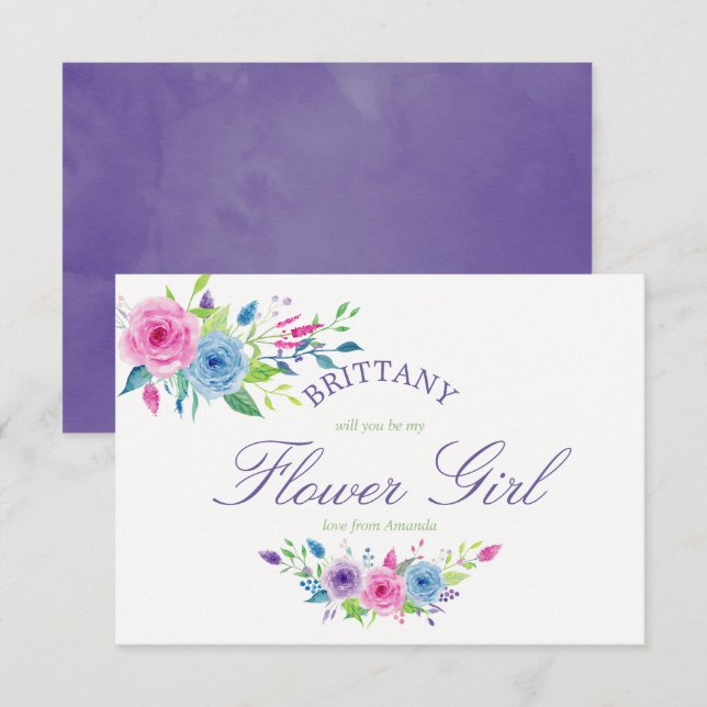 Ultra Violet Floral Will You Be My Flower Girl Invitation (Front/Back)