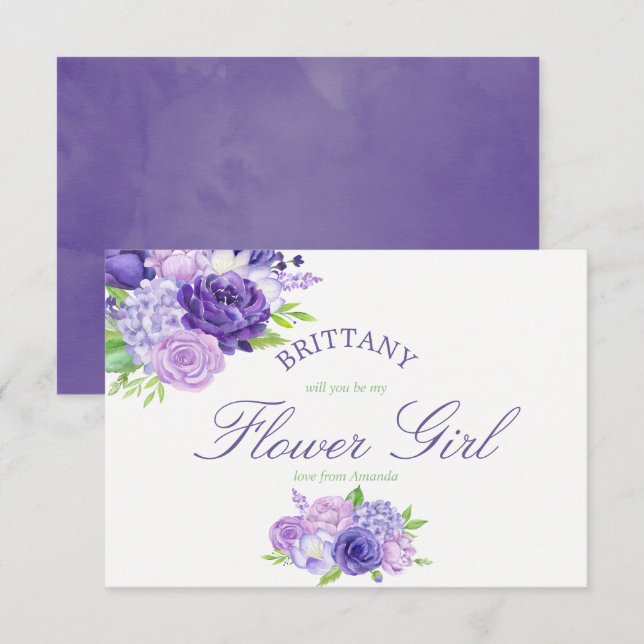 Ultra Violet Floral Will You Be My Flower Girl Invitation (Front/Back)