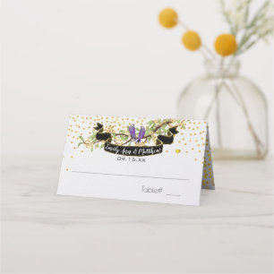 Ultra Violet Gold Confetti Purple Yellow Birds Place Card
