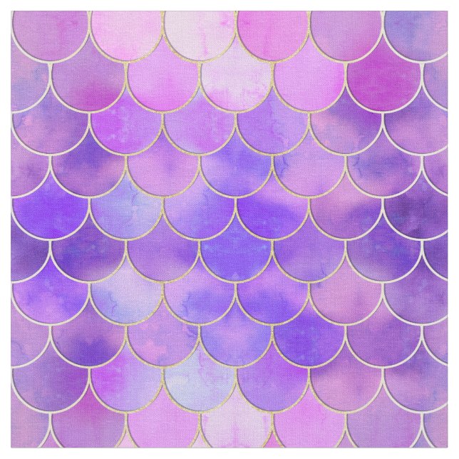 Ultra Violet & Gold Mermaid Scale Pattern Fabric (Close Up)