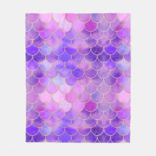 Ultra Violet & Gold Mermaid Scale Pattern Fleece Blanket
