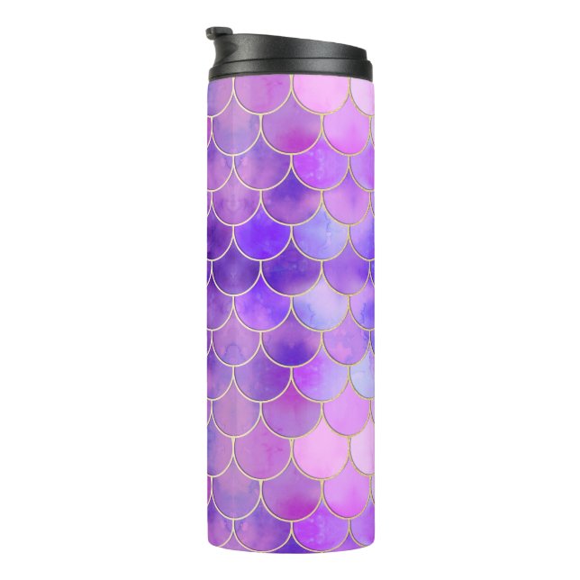 Ultra Violet & Gold Mermaid Scale Pattern Thermal Tumbler (Rotated Right)