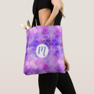 Ultra Violet & Gold Mermaid Scale Pattern Tote Bag