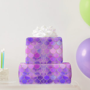 Ultra Violet & Gold Mermaid Scale Pattern Wrapping Paper
