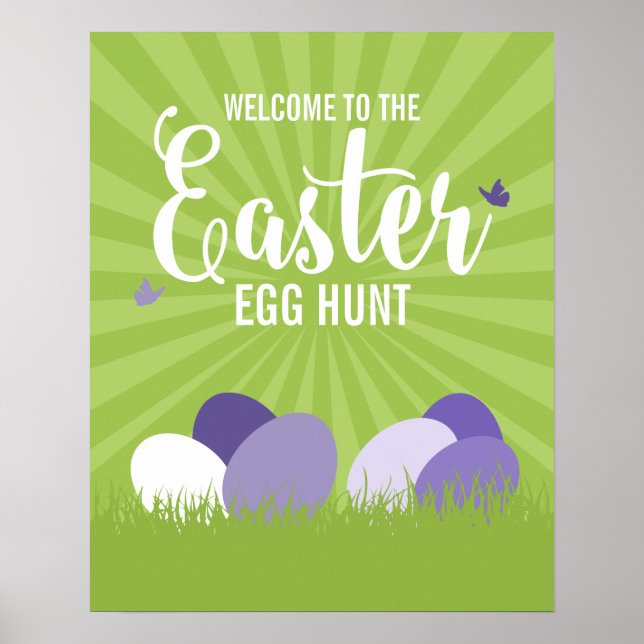 Ultra Violet & Green Easter Egg Hunt Sign Poster (Front)