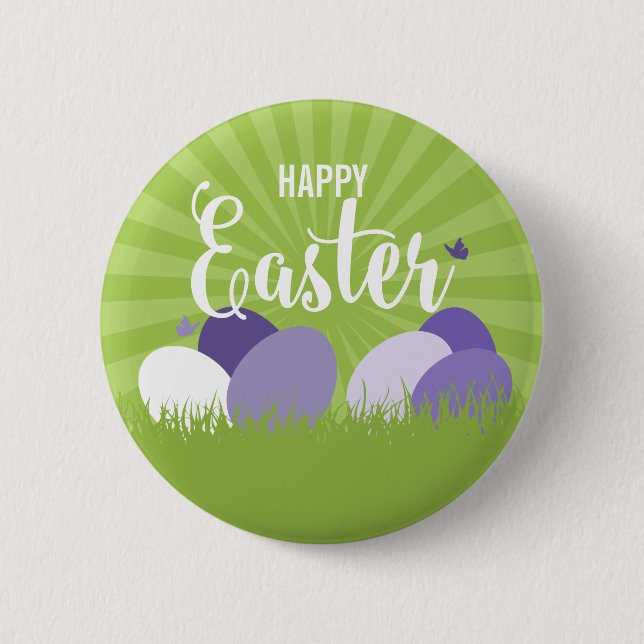 Ultra Violet & Green Happy Easter Button (Front)