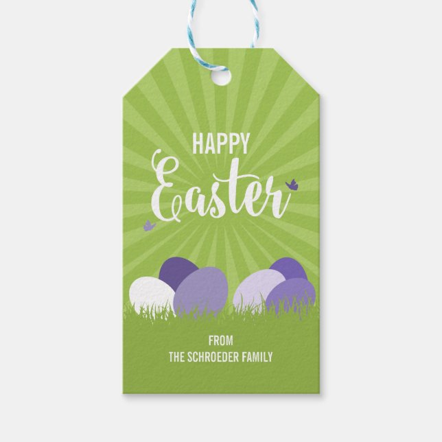 Ultra Violet & Green Happy Easter Gift Tag (Front)