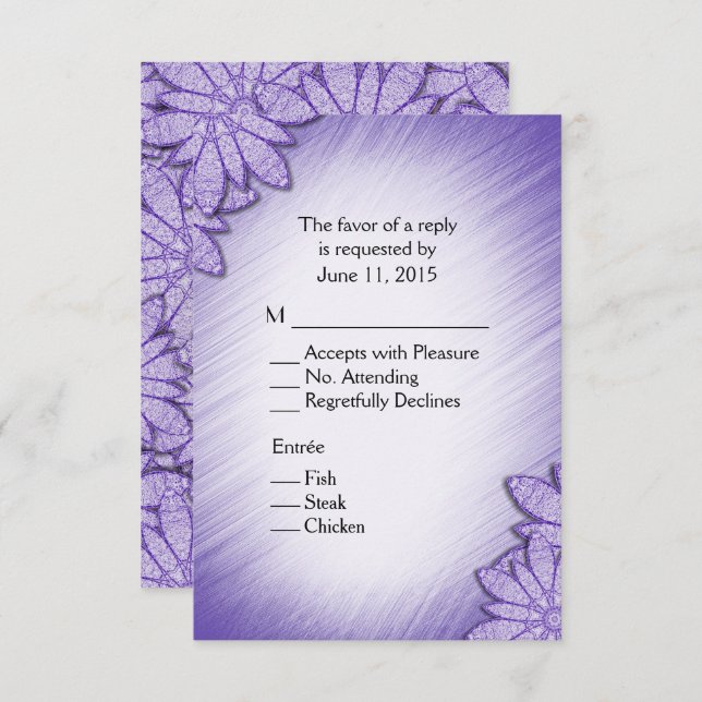 Ultra Violet Hue Floral RSVP with Entree Selection Invitation (Front/Back)