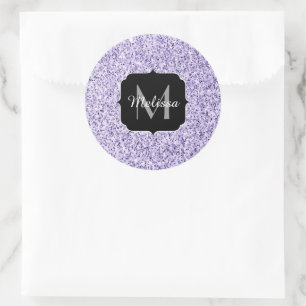 Ultra violet light purple glitter sparkle Monogram Classic Round Sticker