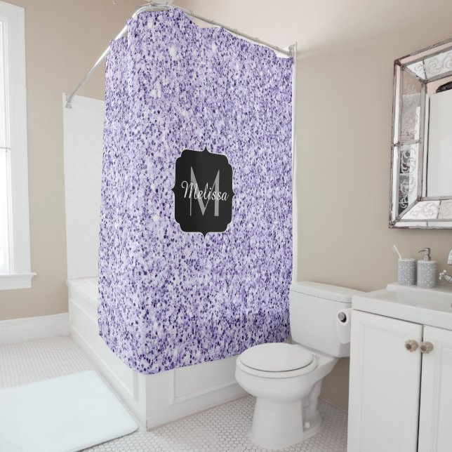 Ultra violet light purple glitter sparkle Monogram Shower Curtain (In Situ)